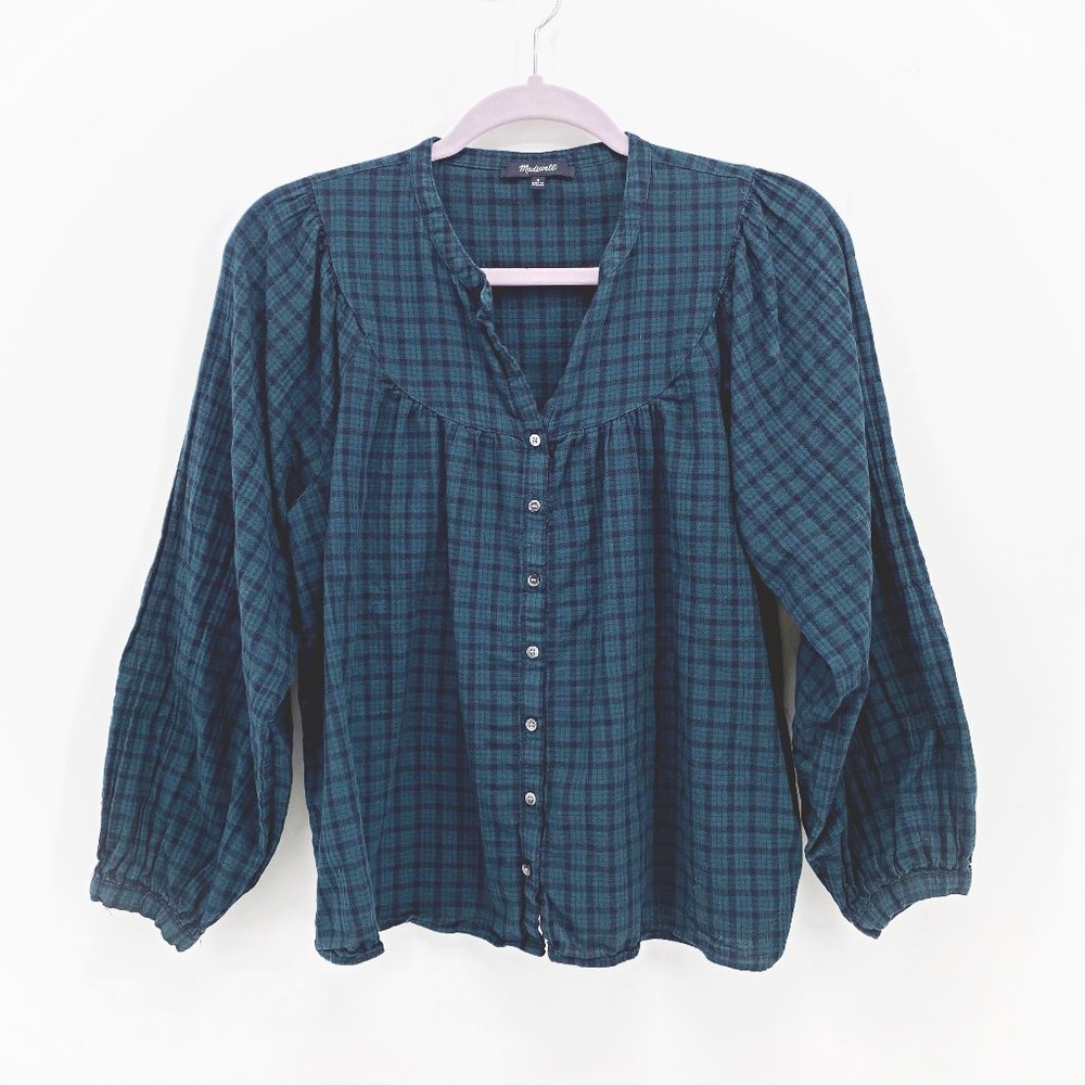 Madewell‎ Plaid Balloon-Sleeve Peasant Top